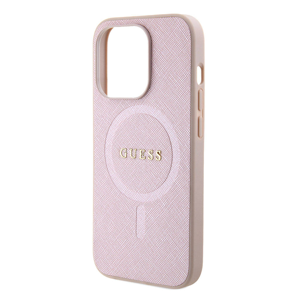 MagSafe tok Apple iPhone 15 Pro-hoz, Guess, Saffiano, Rózsaszín