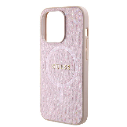 MagSafe tok Apple iPhone 15 Pro-hoz, Guess, Saffiano, Rózsaszín
