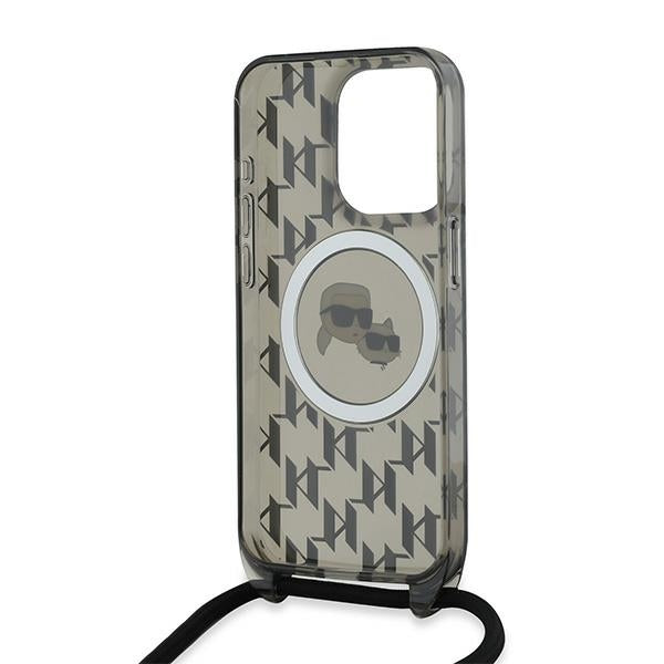 MagSafe tok Apple iPhone 15 Pro-hoz, Karl Lagerfeld, IML Crossbody Monogram Karl & Choupette's Heads, Fekete