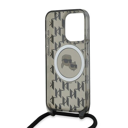 MagSafe tok Apple iPhone 15 Pro-hoz, Karl Lagerfeld, IML Crossbody Monogram Karl & Choupette's Heads, Fekete