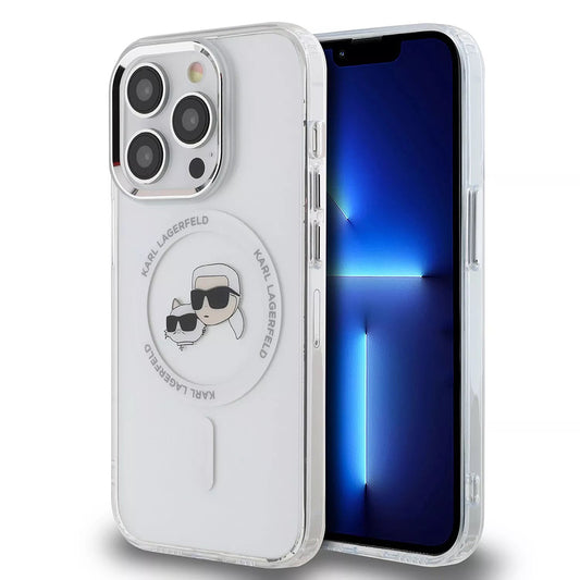 MagSafe tok Apple iPhone 15 Pro-hoz, Karl Lagerfeld, IML Metal Karl & Choupette's Heads, Fehér