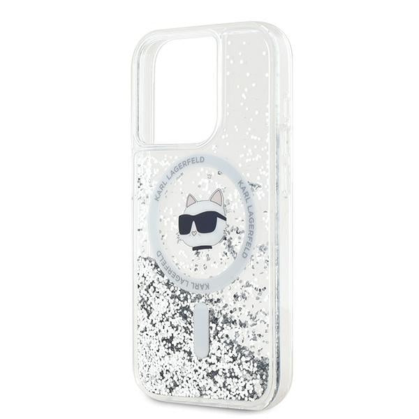 MagSafe Case for Apple iPhone 15 Pro, Karl Lagerfeld, Liquid Glitter Choupette Head, Transparent