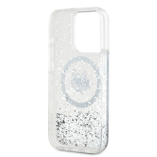 MagSafe Case for Apple iPhone 15 Pro, Karl Lagerfeld, Liquid Glitter Choupette Head, Transparent