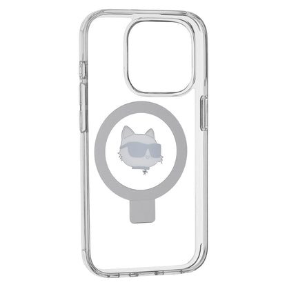 MagSafe Case for Apple iPhone 15 Pro, Karl Lagerfeld, Ring Stand Choupette's Head, White