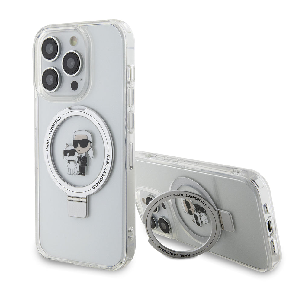 MagSafe tok Apple iPhone 15 Pro-hoz, Karl Lagerfeld, Ring Stand Karl & Choupette, Fehér