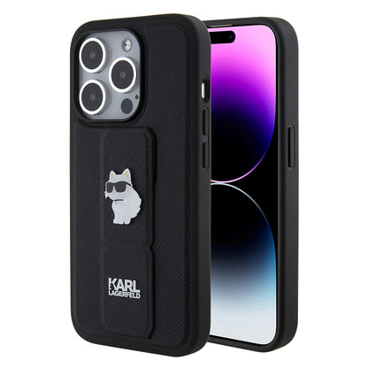 MagSafe tok Apple iPhone 15 Pro-hoz, Karl Lagerfeld, Saffiano Gripstand Choupette, Fekete