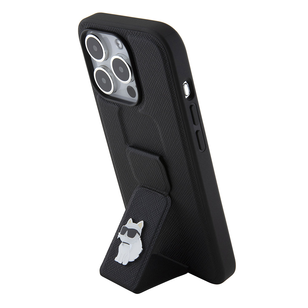MagSafe tok Apple iPhone 15 Pro-hoz, Karl Lagerfeld, Saffiano Gripstand Choupette, Fekete