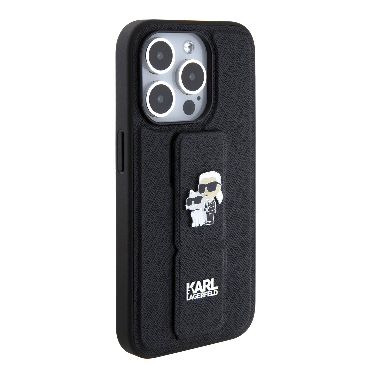 MagSafe tok Apple iPhone 15 Pro-hoz, Karl Lagerfeld, Saffiano Gripstand Karl & Choupette, Fekete