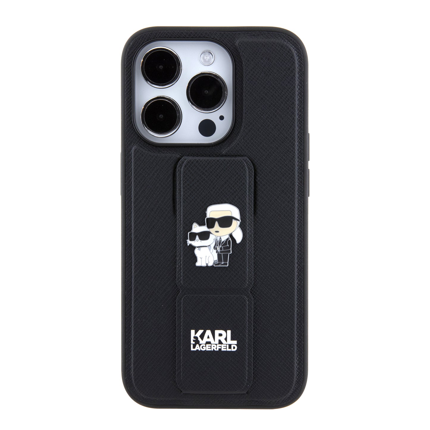 MagSafe tok Apple iPhone 15 Pro-hoz, Karl Lagerfeld, Saffiano Gripstand Karl & Choupette, Fekete