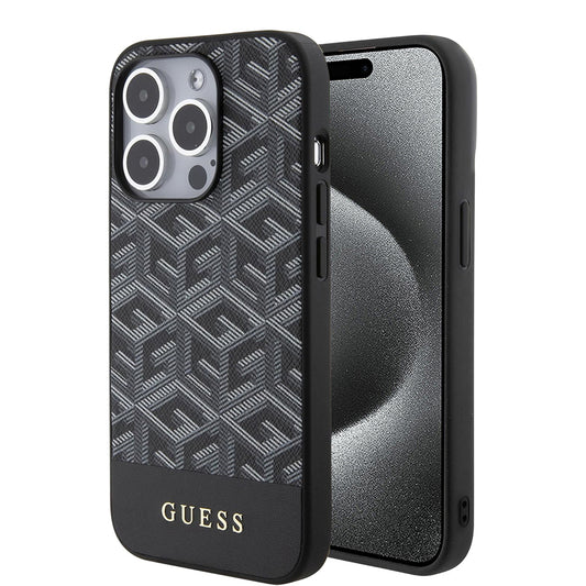 MagSafe Case for Apple iPhone 15 Pro Max, Guess, PU G Cube, Black GUHMP15XHGCFSEK