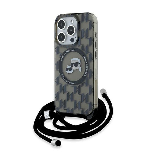 MagSafe Case for Apple iPhone 15 Pro Max, Karl Lagerfeld, IML Crossbody Monogram Karl & Choupette's Heads, Black