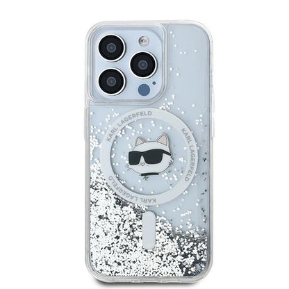 MagSafe Case for Apple iPhone 15 Pro Max, Karl Lagerfeld, Liquid Glitter Choupette Head, Transparent