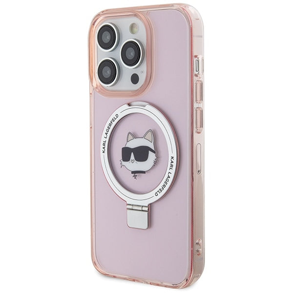 MagSafe Case for Apple iPhone 15 Pro Max, Karl Lagerfeld, Ring Stand Choupette's Head, Pink