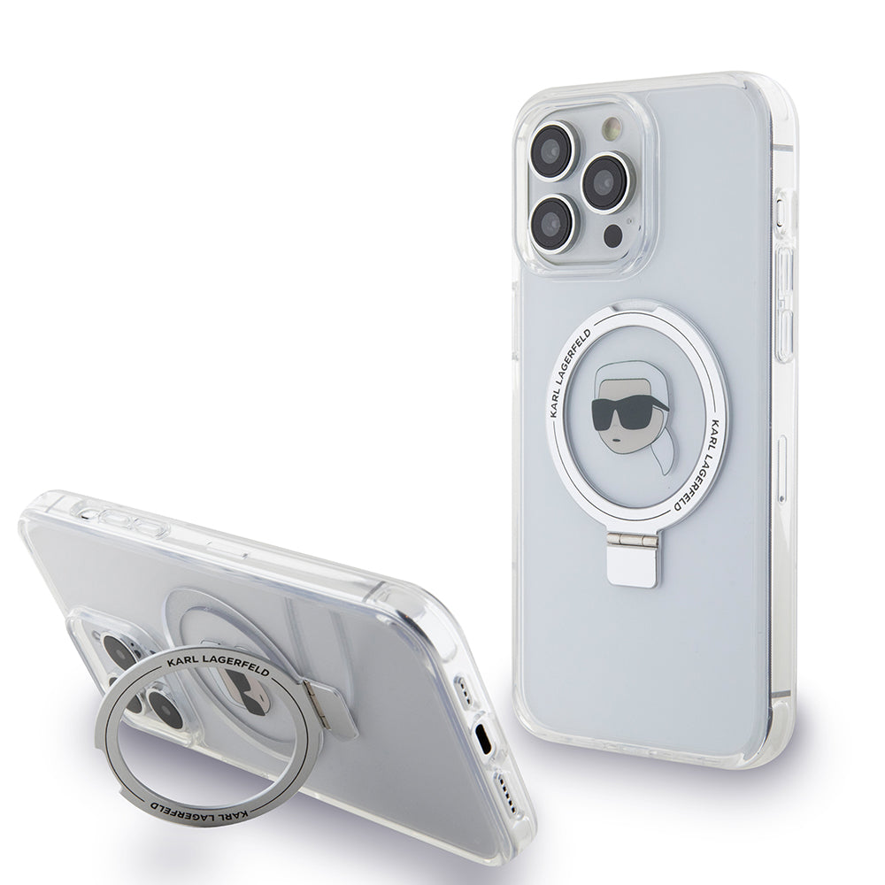 MagSafe tok Apple iPhone 15 Pro Max-hoz, Karl Lagerfeld, Ring Stand Karl's Head, Fehér