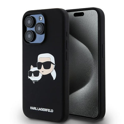 MagSafe tok Apple iPhone 15 Pro Max-hez, Karl Lagerfeld, Karl & Choupette szilikon, Fekete