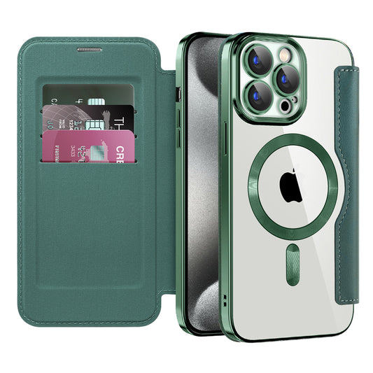 MagSafe Case for Apple iPhone 15 Pro Max, Techsuit, SmartMag Book, Green