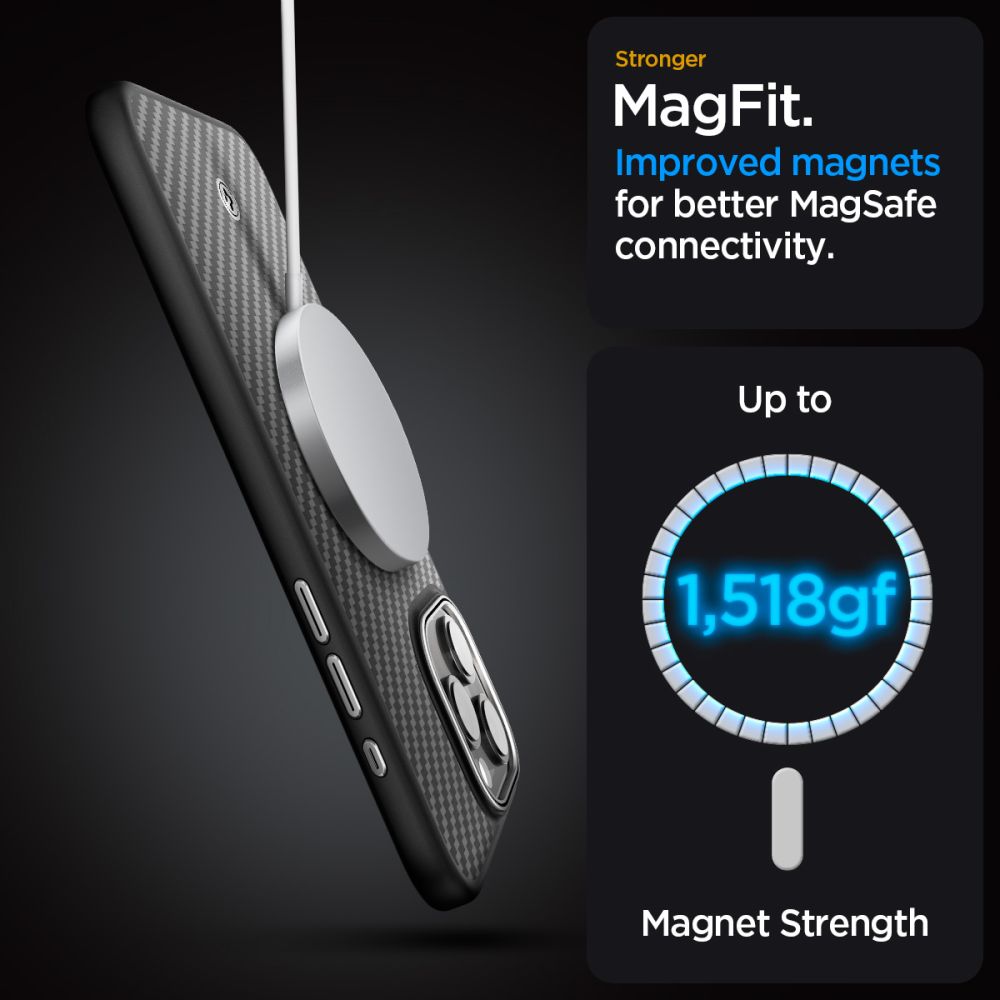MagSafe tok Apple iPhone 15 Pro-hoz, Spigen, Enzo Aramid, Matt Fekete