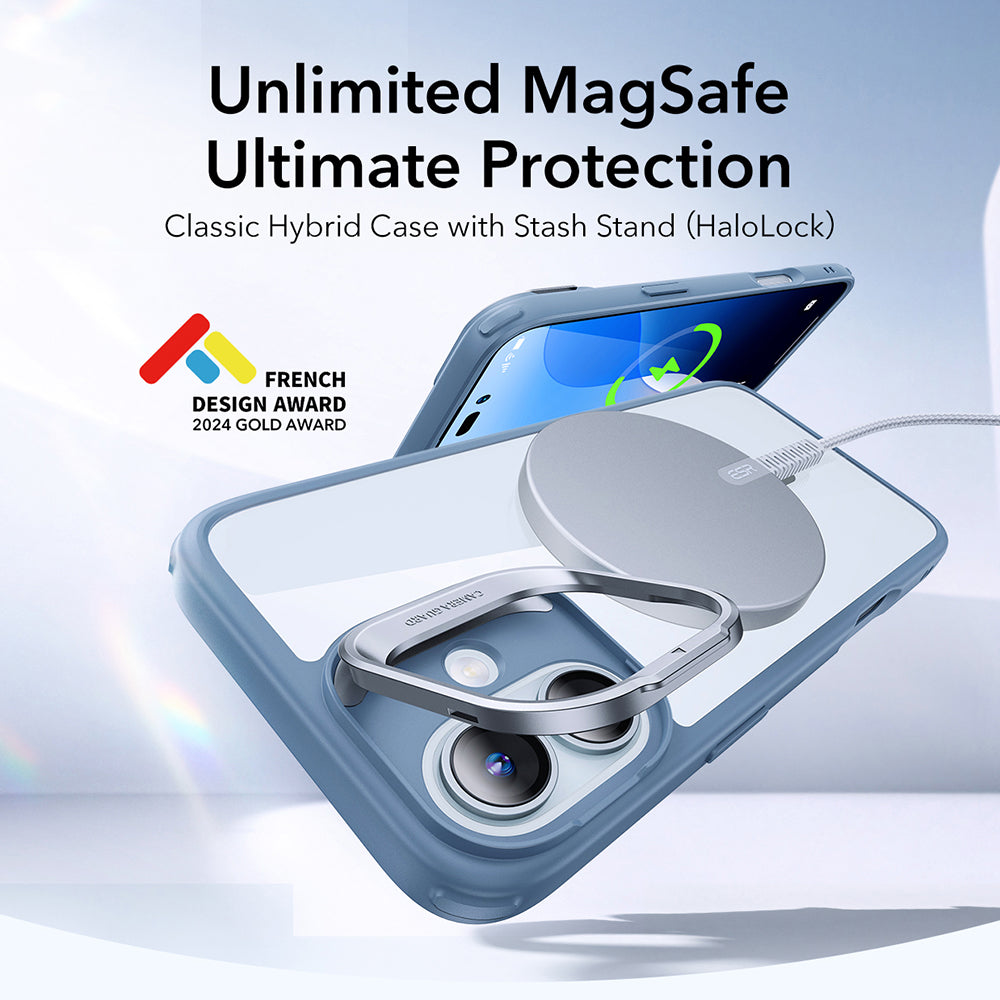 MagSafe tok Apple iPhone 16-hoz, ESR, Classic Hybrid Kickstand, Átlátszó Kék