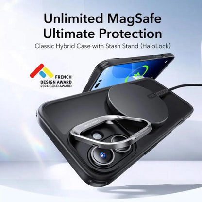 MagSafe tok Apple iPhone 16-hoz, ESR, Classic Hybrid Kickstand Slide, Szatén Fekete
