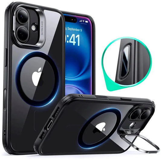 MagSafe tok Apple iPhone 16-hoz, ESR, Classic Hybrid Kickstand Slide, Átlátszó Fekete