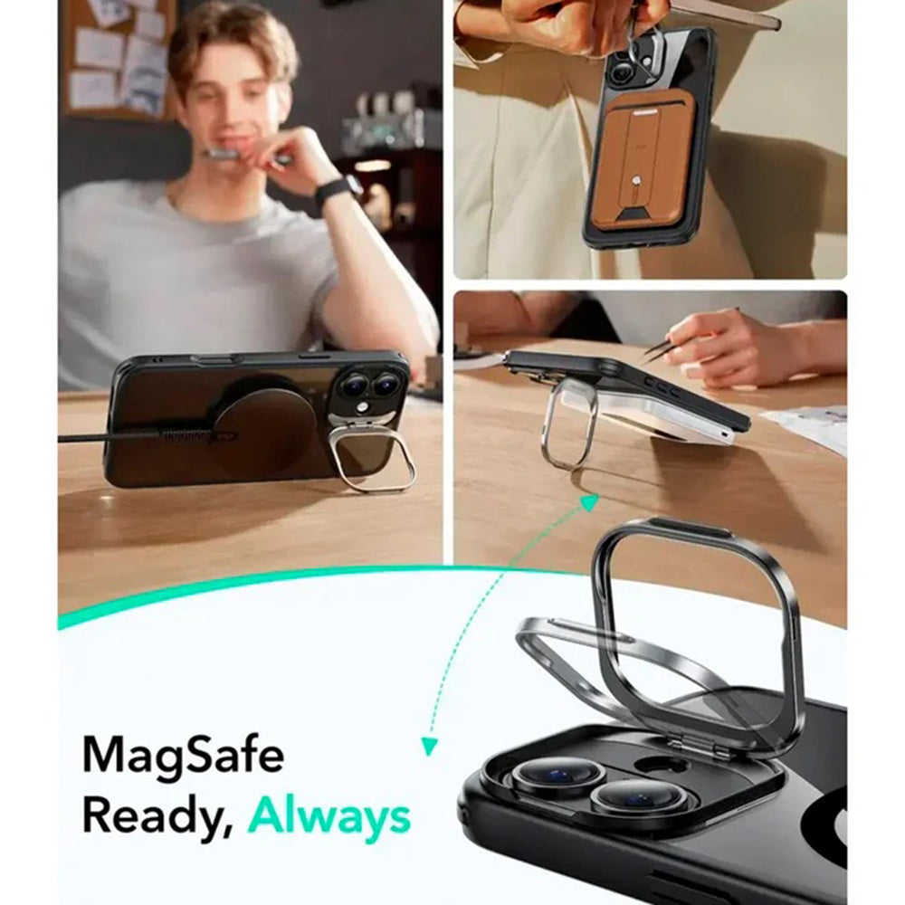 MagSafe Case for Apple iPhone 16, ESR, Classic Hybrid Kickstand Slide, Transparent Black