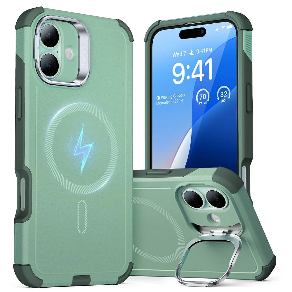 MagSafe tok Apple iPhone 16-hoz, ESR, Cyber Armor Kickstand, Zöld