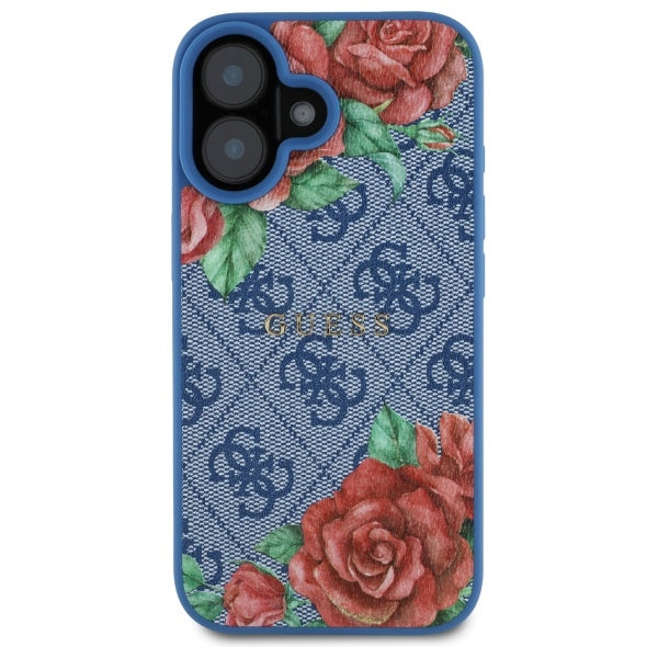 MagSafe tok Apple iPhone 16-hoz, Guess, 4G Flowers Print, Kék