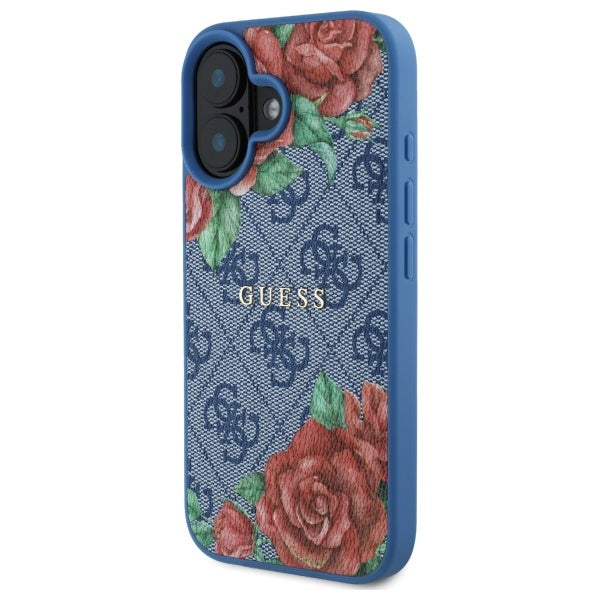 MagSafe tok Apple iPhone 16-hoz, Guess, 4G Flowers Print, Kék