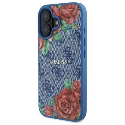 MagSafe tok Apple iPhone 16-hoz, Guess, 4G Flowers Print, Kék