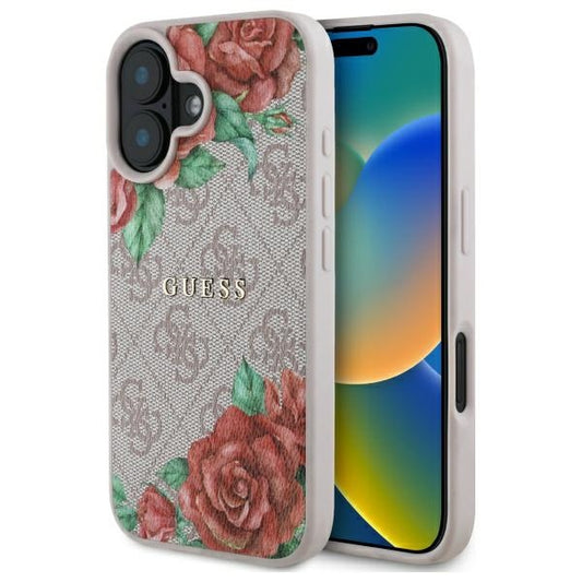 MagSafe tok Apple iPhone 16-hoz, Guess, 4G Flowers Print, Rózsaszín