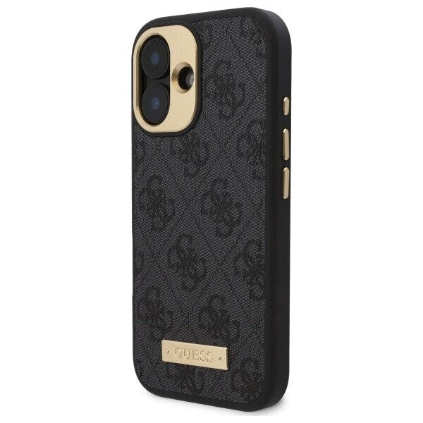 MagSafe tok Apple iPhone 16-hoz, Guess, 4G Logo Plate, Fekete