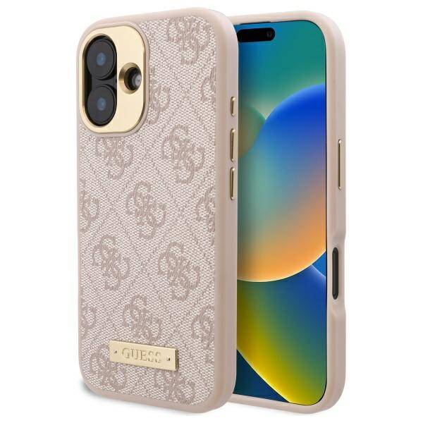 MagSafe tok Apple iPhone 16-hoz, Guess, 4G Logo Plate, Rózsaszín