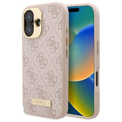 MagSafe tok Apple iPhone 16-hoz, Guess, 4G Logo Plate, Rózsaszín