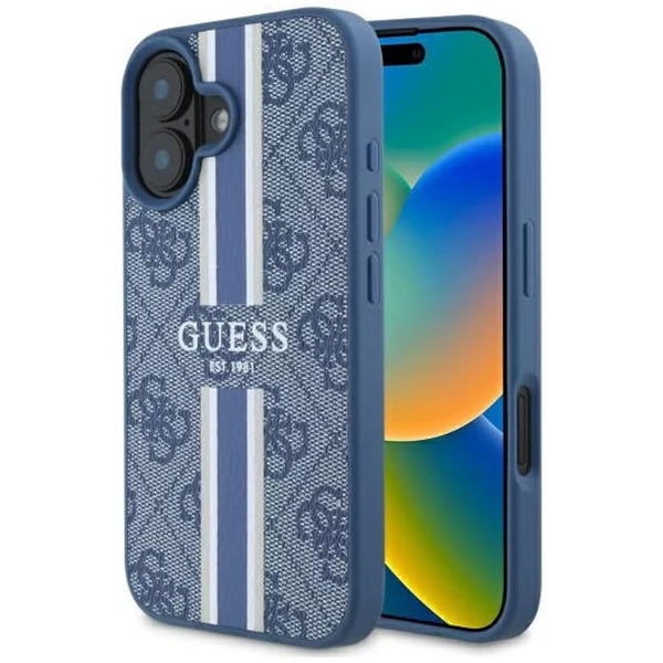 MagSafe tok Apple iPhone 16-hoz, Guess, 4G Printed Stripes, Kék