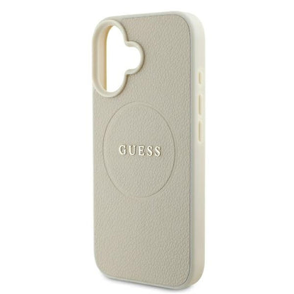 MagSafe Case for Apple iPhone 16, Guess, Grained Gold Ring, Beige