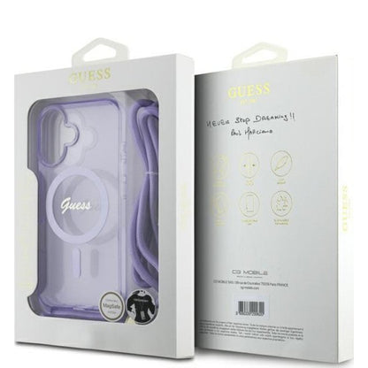MagSafe tok Apple iPhone 16-hoz, Guess, IML Crossbody Cord Script, Lila