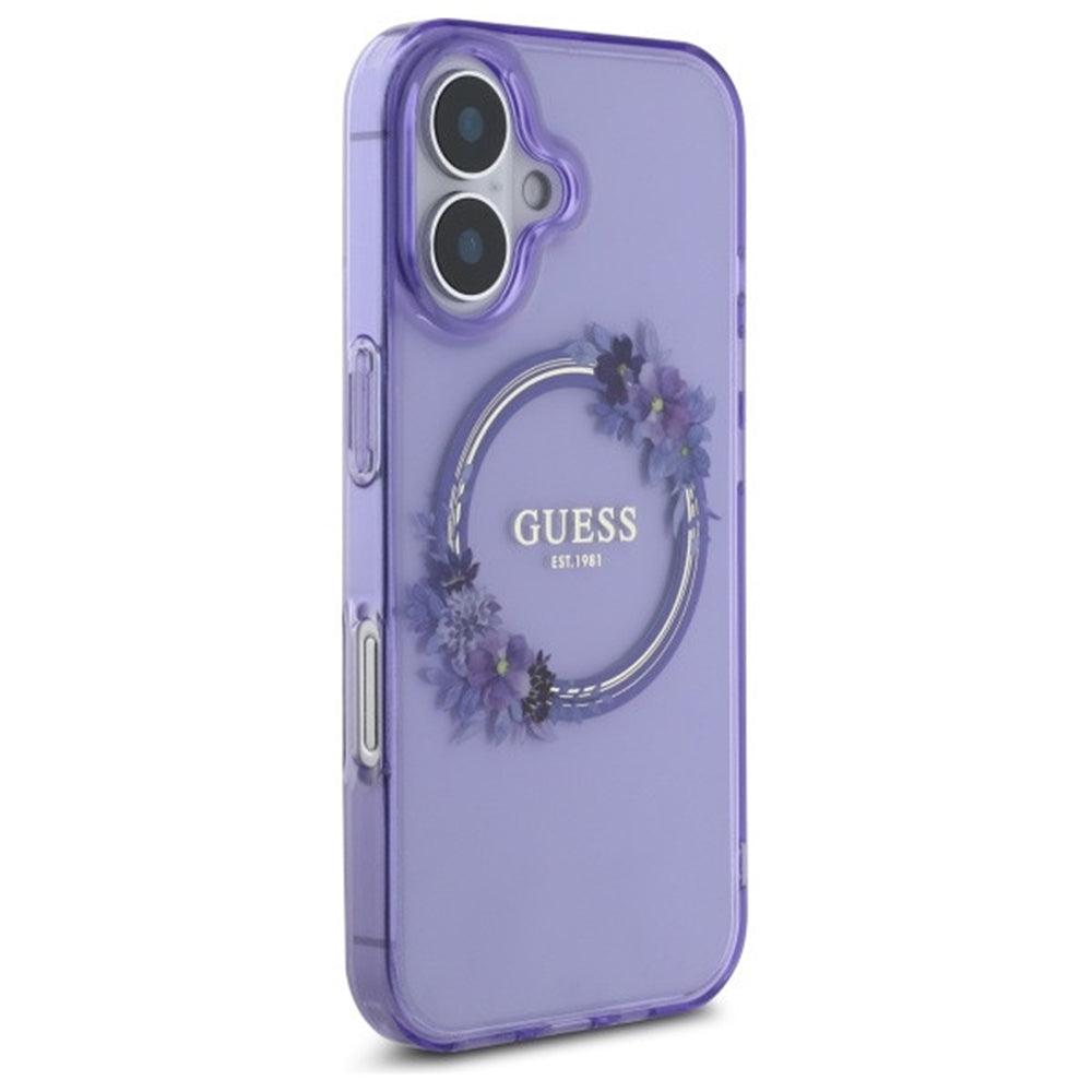 MagSafe tok Apple iPhone 16-hoz, Guess, IML Flowers Wreath, Lila