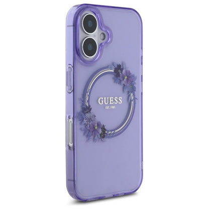 MagSafe tok Apple iPhone 16-hoz, Guess, IML Flowers Wreath, Lila