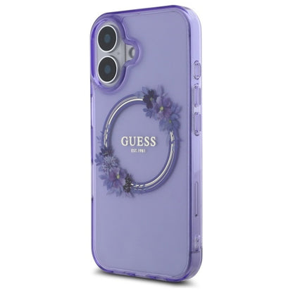 MagSafe tok Apple iPhone 16-hoz, Guess, IML Flowers Wreath, Lila