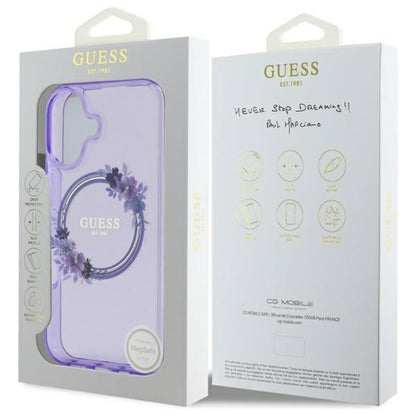MagSafe tok Apple iPhone 16-hoz, Guess, IML Flowers Wreath, Lila