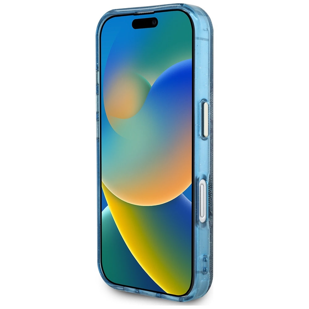 MagSafe tok Apple iPhone 16-hoz, Guess, IML Glitter 4G Circle Triangle, Kék