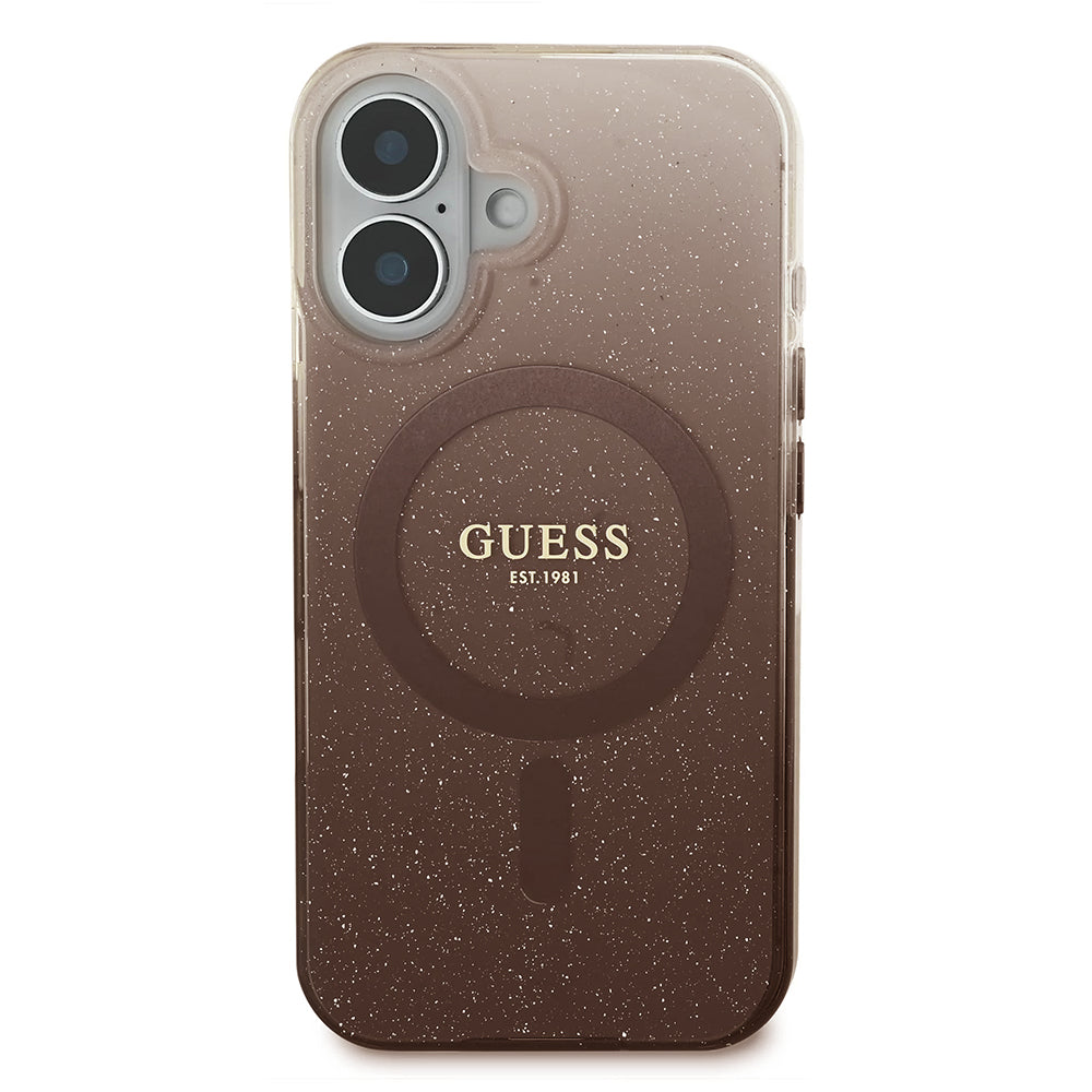 MagSafe tok Apple iPhone 16-hoz, Guess, IML Glitter Gradient, Barna