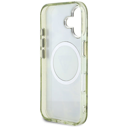 MagSafe tok Apple iPhone 16-hoz, Guess, IML Metal Glitter Flowers Triangle, Zöld