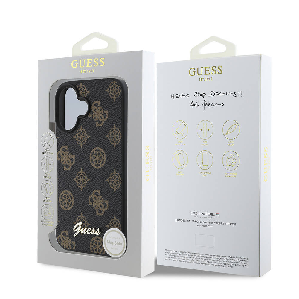 MagSafe tok Apple iPhone 16-hoz, Guess, Peony Script, Fekete
