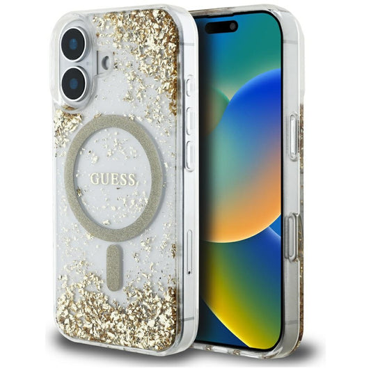 MagSafe tok Apple iPhone 16-hoz, Guess, Resin Bottom Glitter, Arany