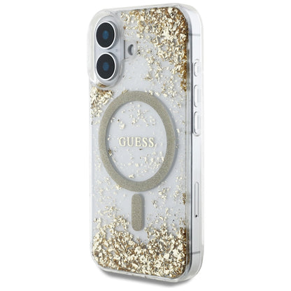 MagSafe tok Apple iPhone 16-hoz, Guess, Resin Bottom Glitter, Arany