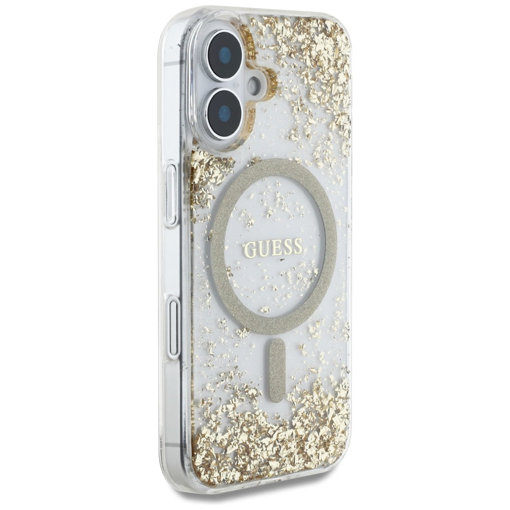 MagSafe tok Apple iPhone 16-hoz, Guess, Resin Bottom Glitter, Arany