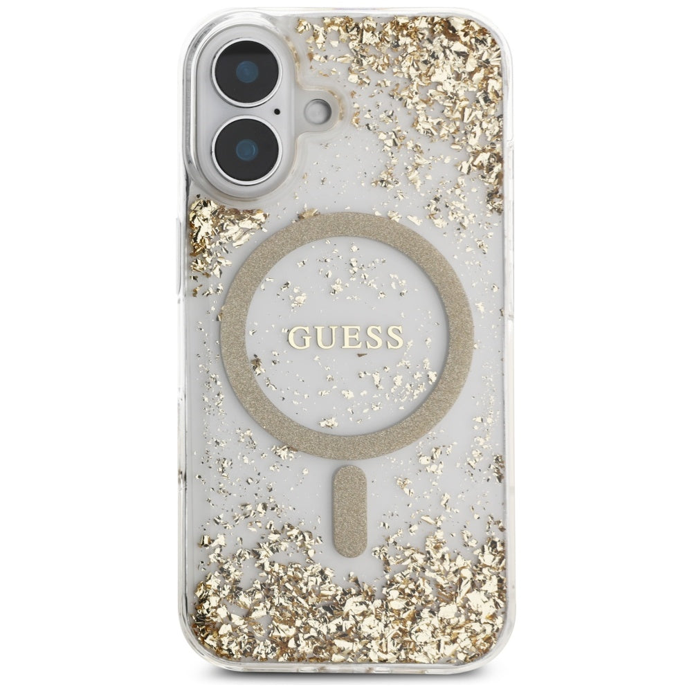 MagSafe tok Apple iPhone 16-hoz, Guess, Resin Bottom Glitter, Arany