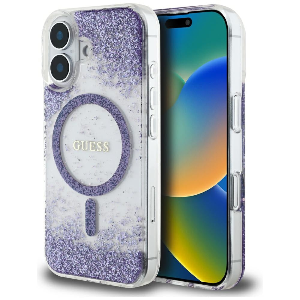 MagSafe tok Apple iPhone 16-hoz, Guess, Resin Bottom Glitter, Lila