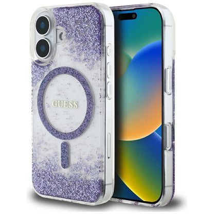 MagSafe tok Apple iPhone 16-hoz, Guess, Resin Bottom Glitter, Lila